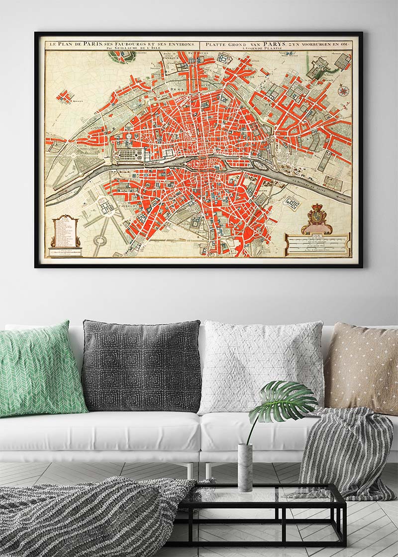 Paris Map In Dutch Vintage Illustration By Guillaume Delisle