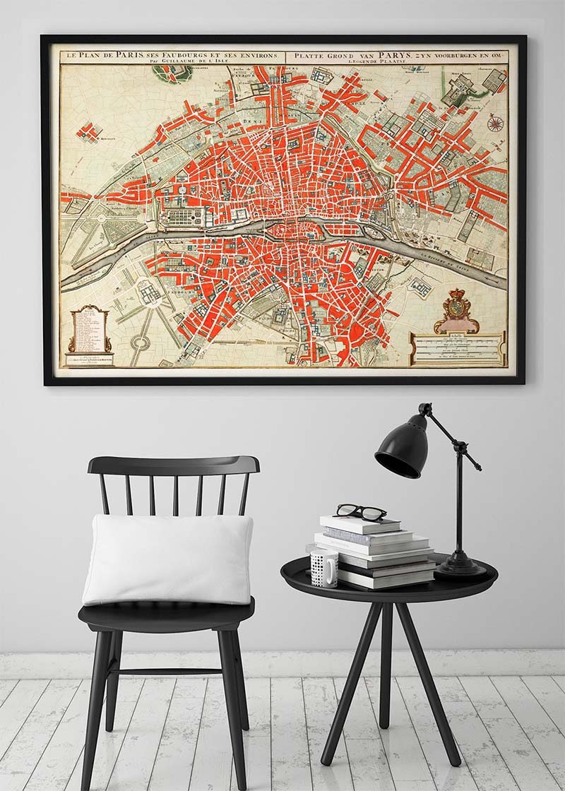 Paris Map In Dutch Vintage Illustration By Guillaume Delisle