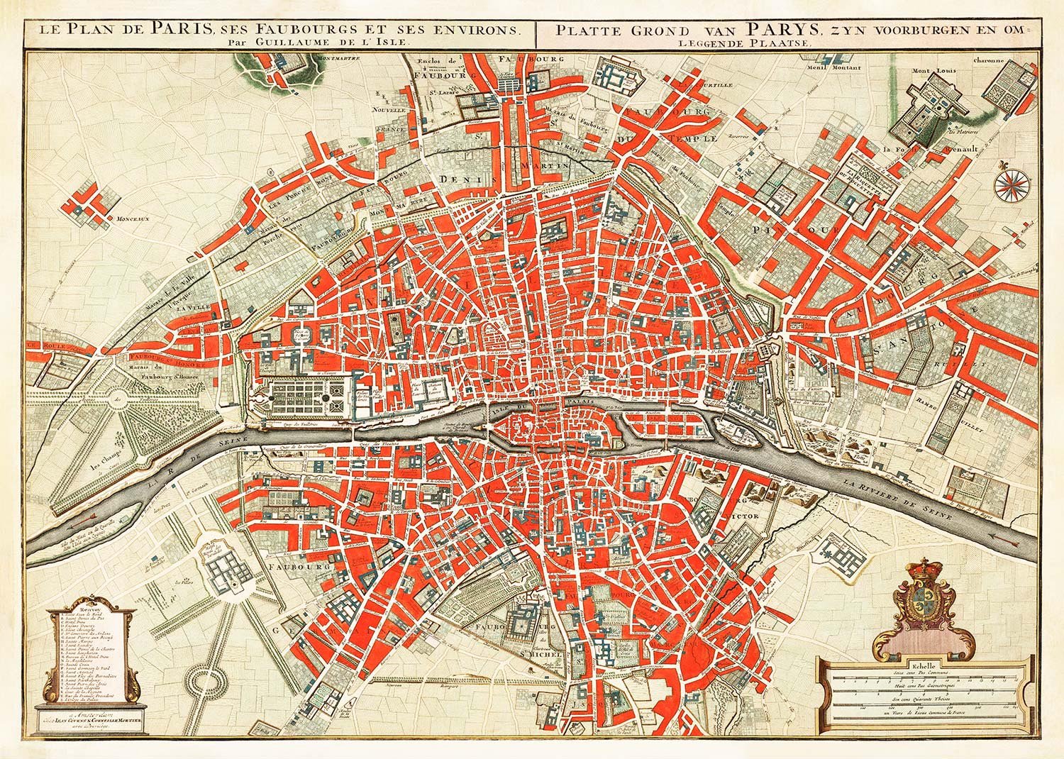 Paris Map In Dutch Vintage Illustration By Guillaume Delisle