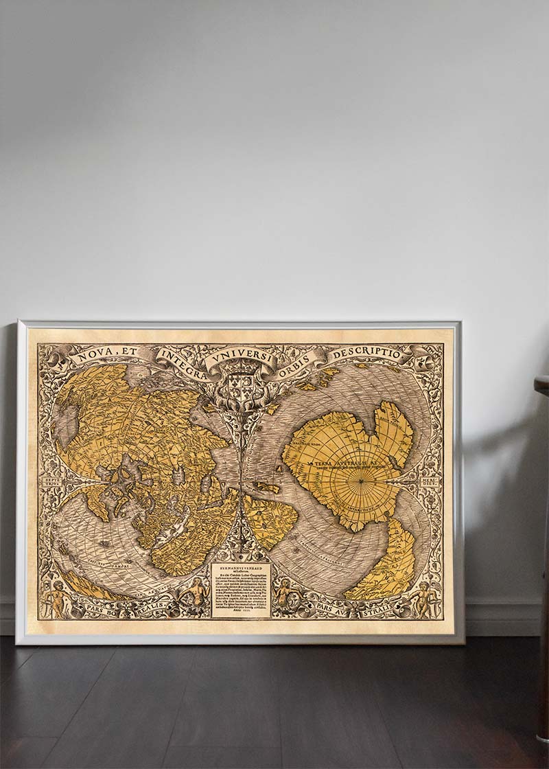 1531 Full-Sheet Woodcut Map Of The World by Oronce Fine