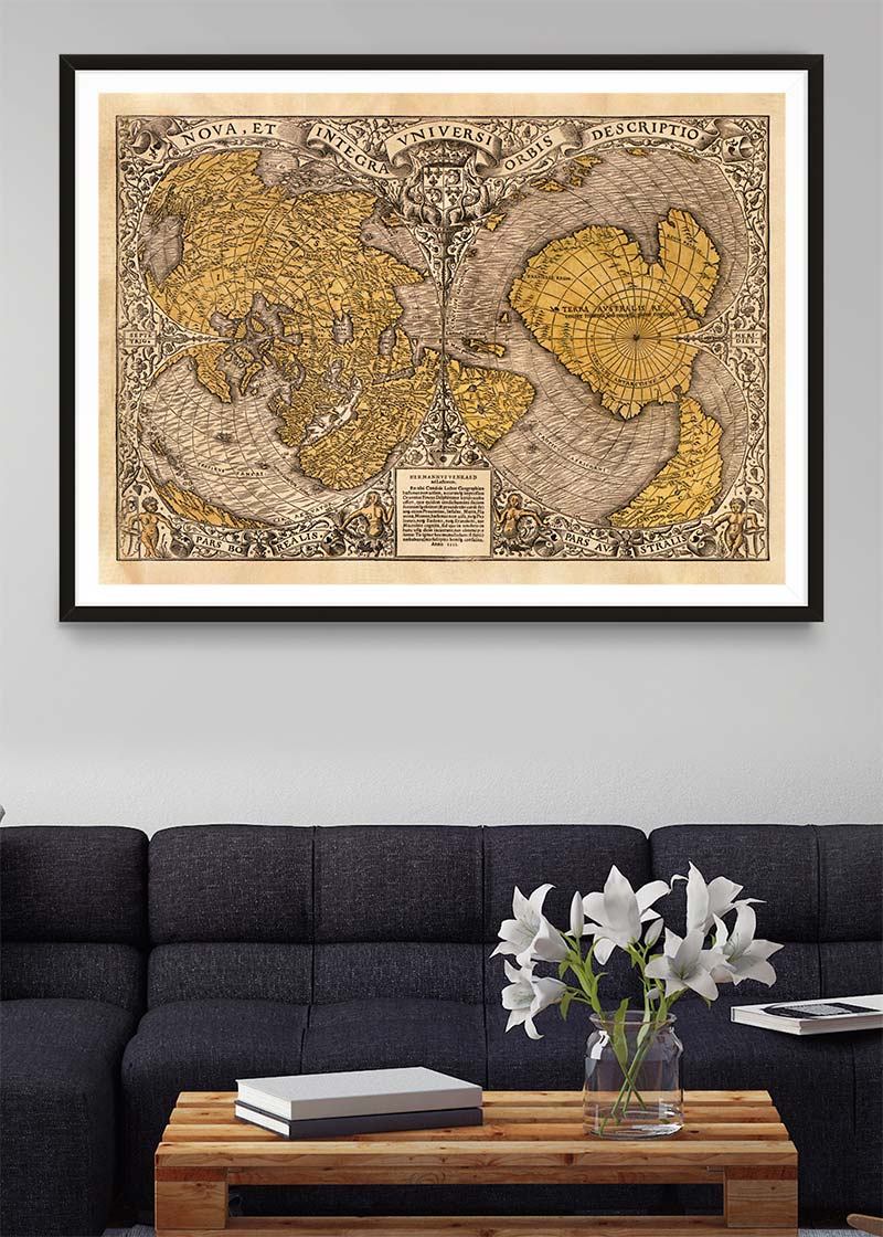 1531 Full-Sheet Woodcut Map Of The World by Oronce Fine