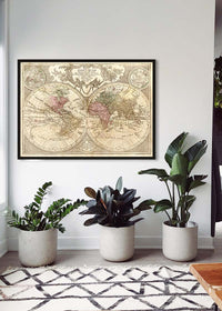 Decorative Large Double Hemisphere World Map
