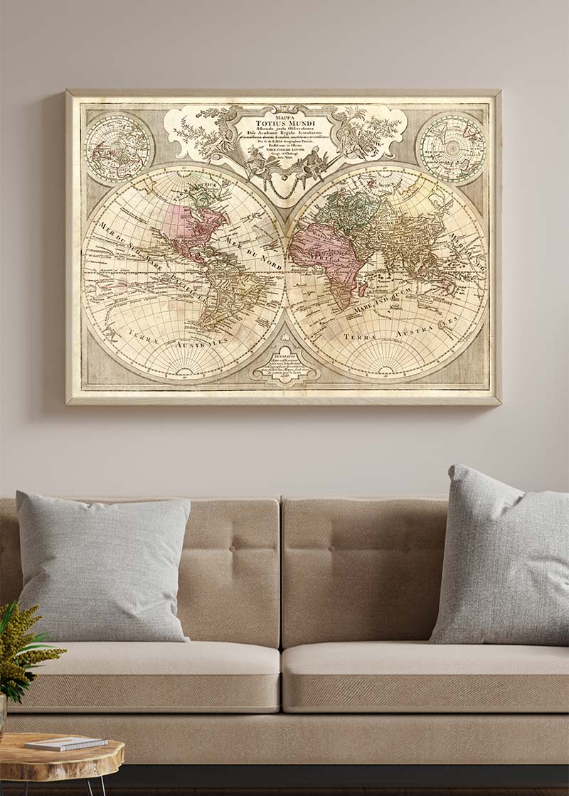Decorative Large Double Hemisphere World Map