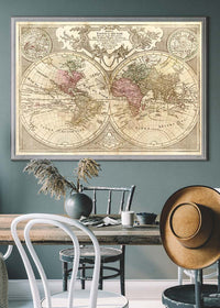 Decorative Large Double Hemisphere World Map