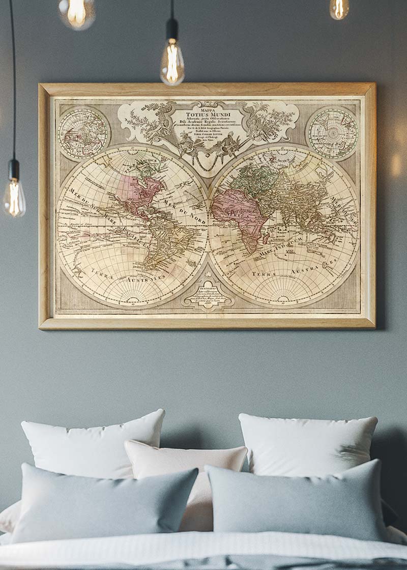 Decorative Large Double Hemisphere World Map