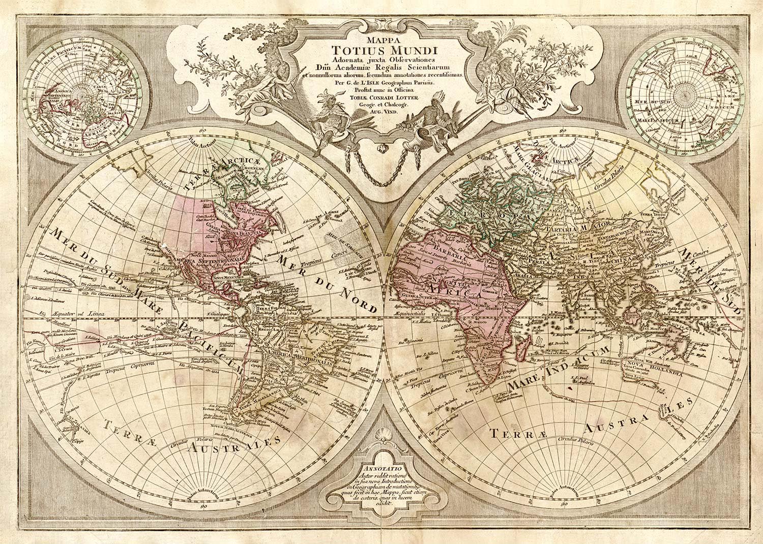 Decorative Large Double Hemisphere World Map
