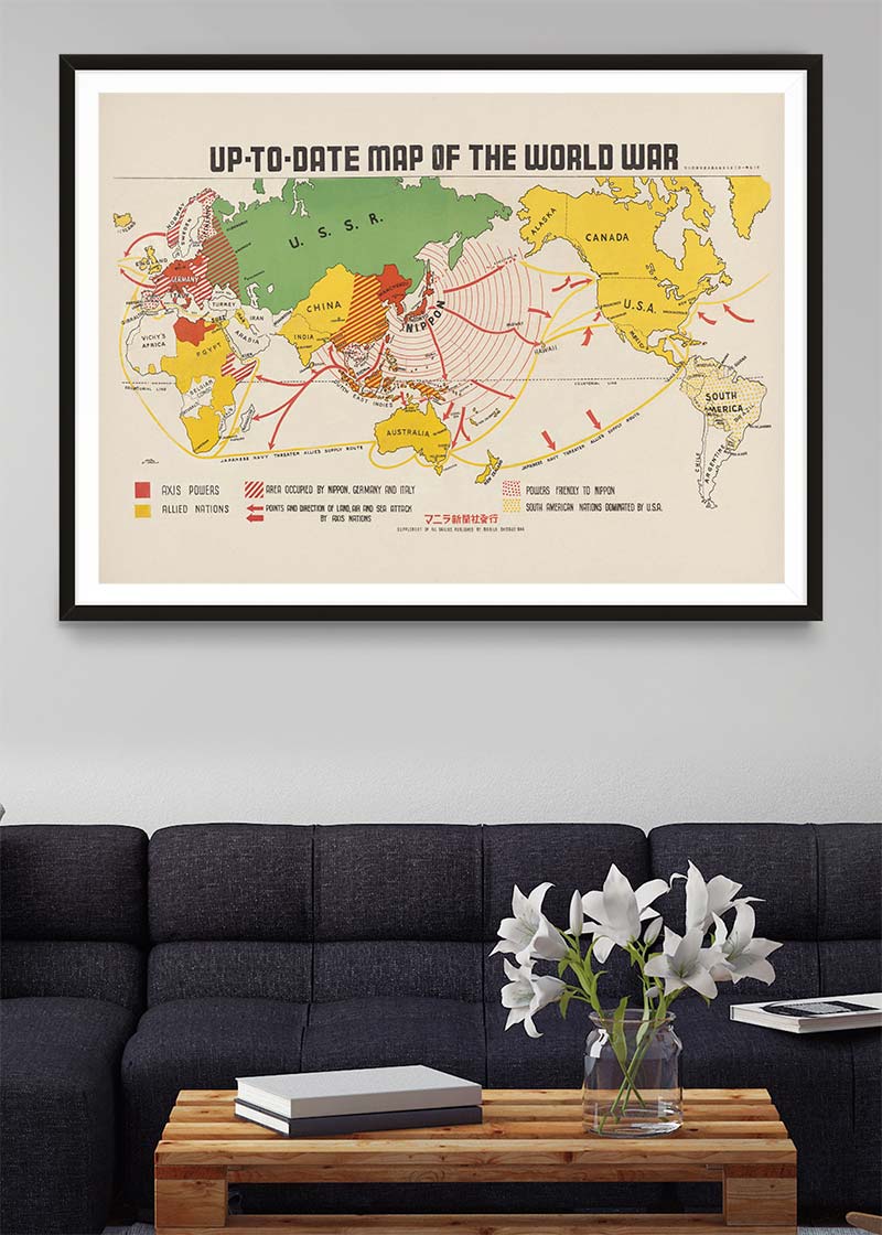 Up-To-Date Map Of The World War 1942 By Manila Shinbun-Sha