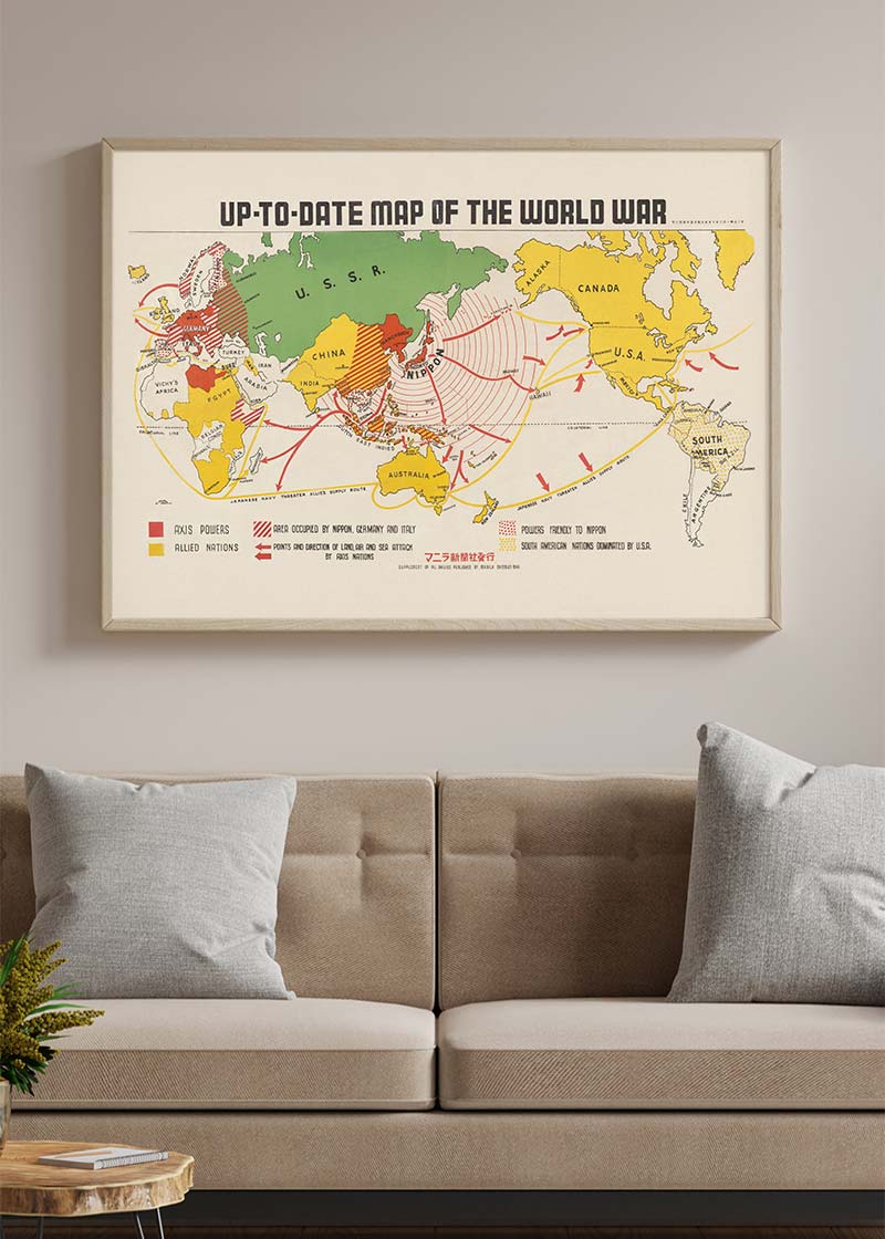 Up-To-Date Map Of The World War 1942 By Manila Shinbun-Sha