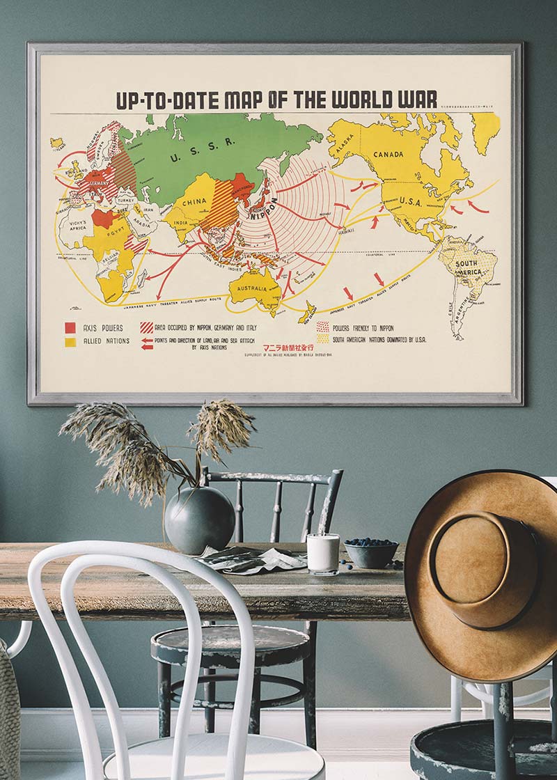 Up-To-Date Map Of The World War 1942 By Manila Shinbun-Sha