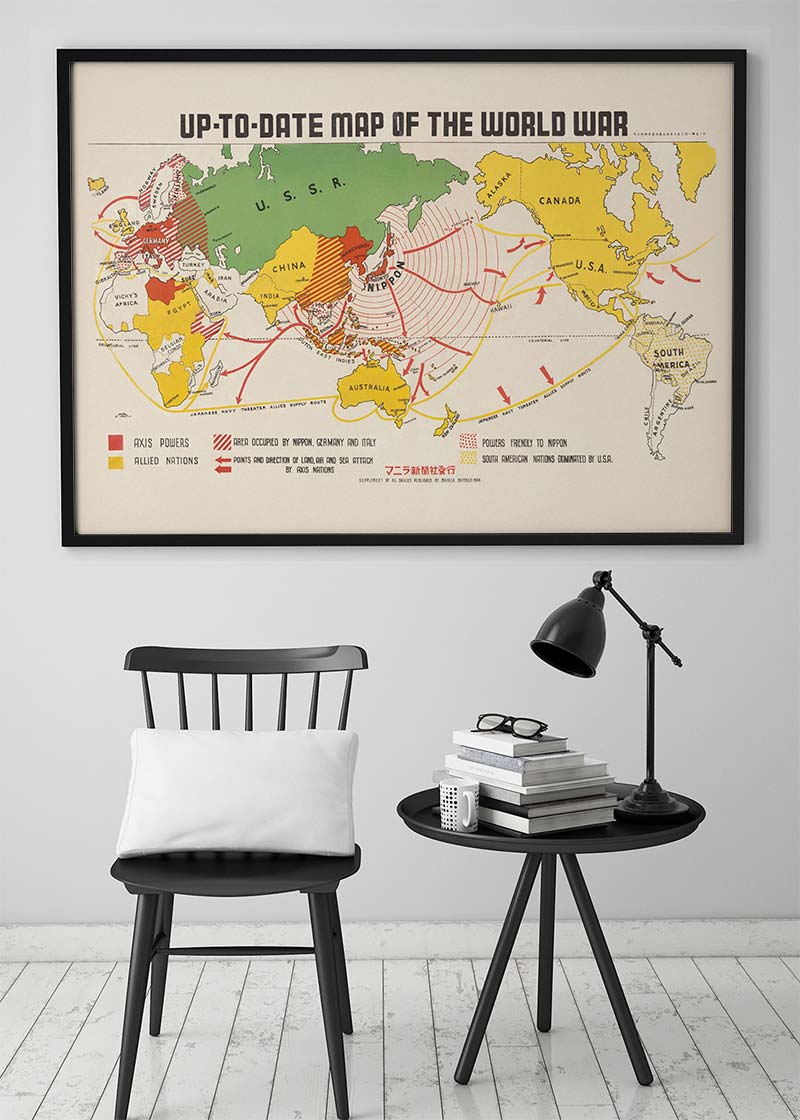 Up-To-Date Map Of The World War 1942 By Manila Shinbun-Sha