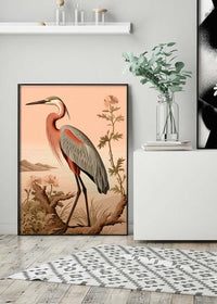 Vintage Heron Illustration Peach Print