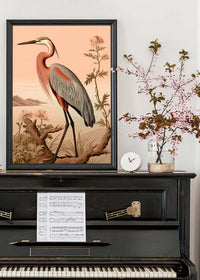 Vintage Heron Illustration Peach Print