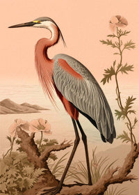 Vintage Heron Illustration Peach Print