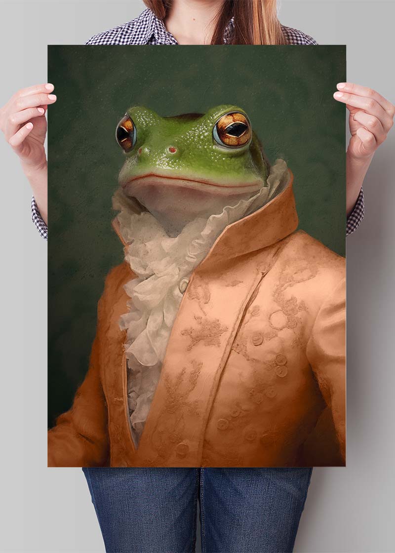 Frog in Peach Jacket Animal Portrait Print
