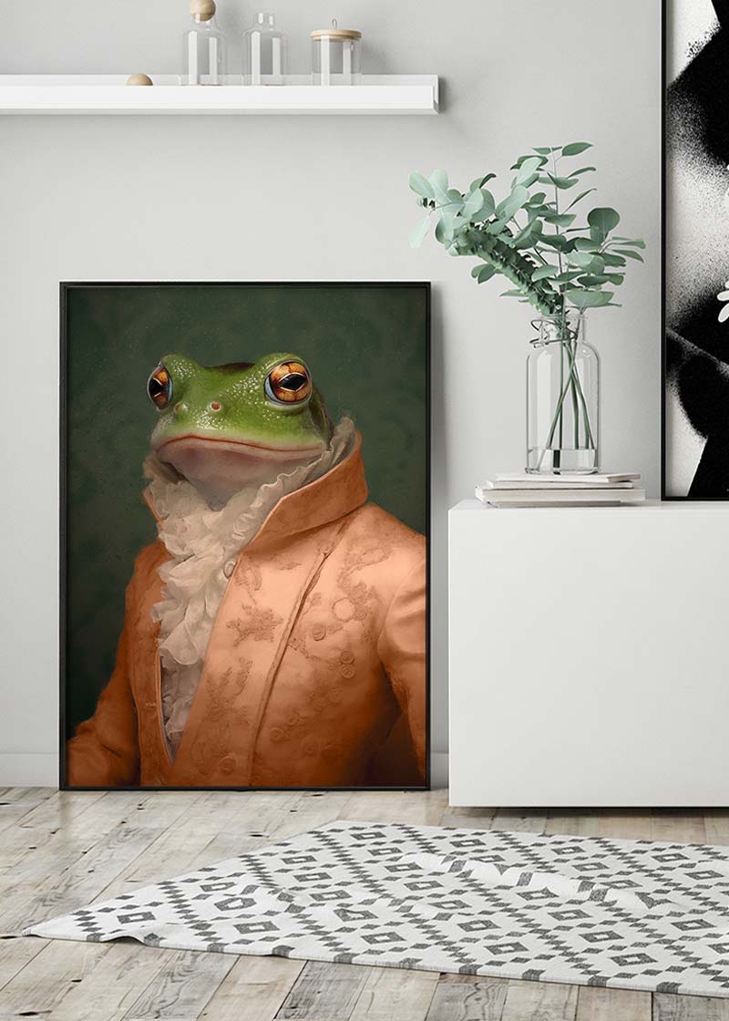 Frog in Peach Jacket Animal Portrait Print
