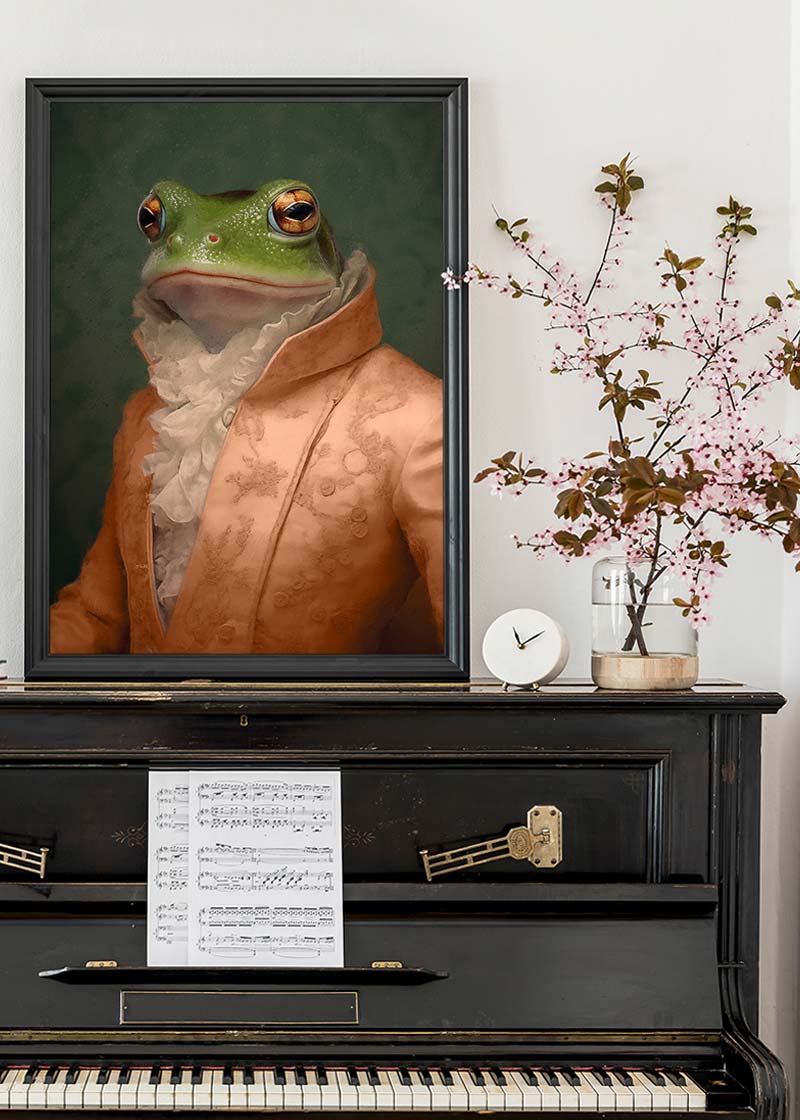 Frog in Peach Jacket Animal Portrait Print