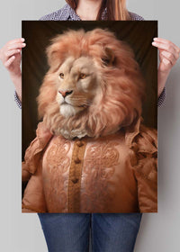 Lion in Peach Jacket Animal Portrait Print