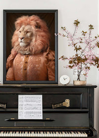 Lion in Peach Jacket Animal Portrait Print
