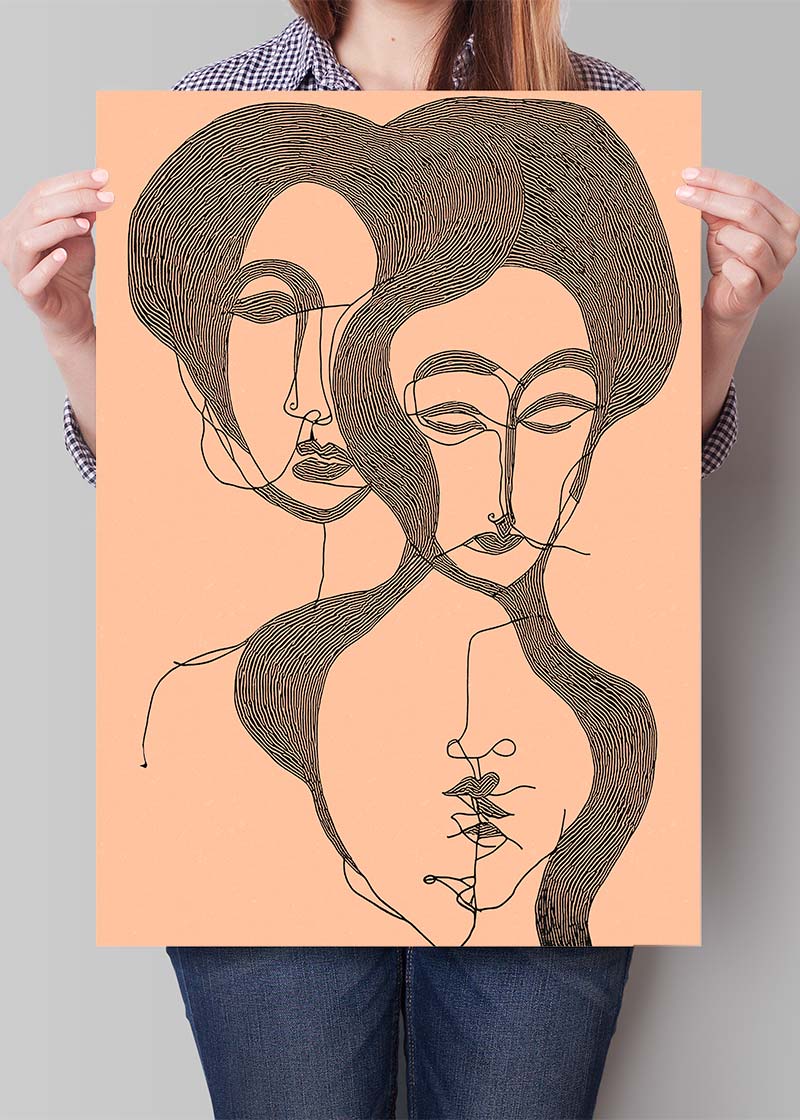 Abstract Line Art Illustration Peach Print