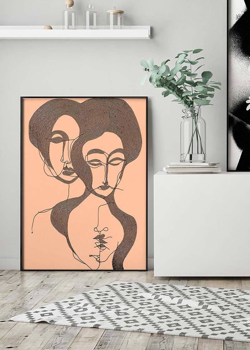 Abstract Line Art Illustration Peach Print