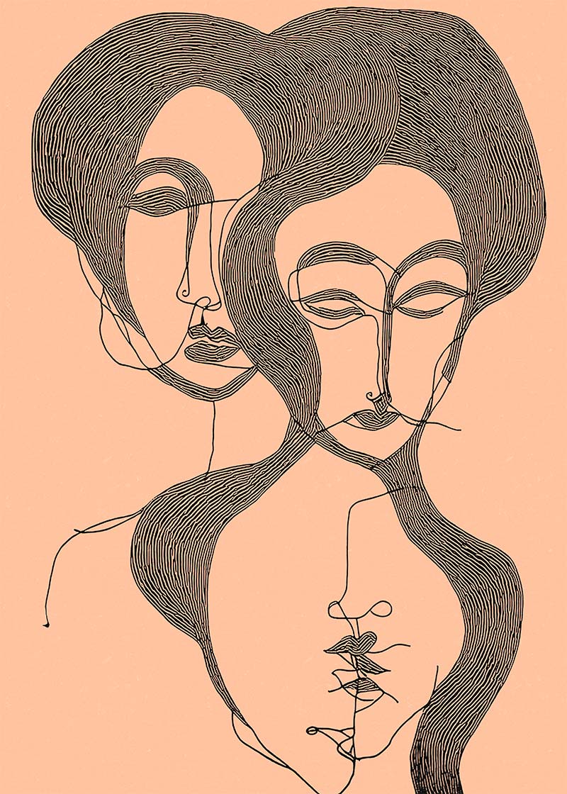 Abstract Line Art Illustration Peach Print