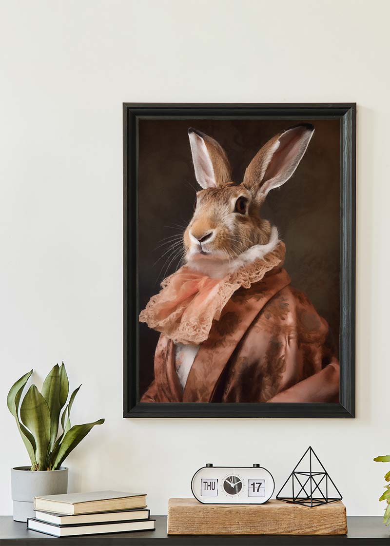 Large Rabbit Peach Portait Print