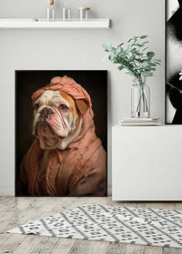 English Bulldog in Peach Outfit Print