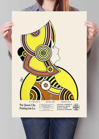 Queen City Printing Inks Vintage Poster - Yellow & Brown Lady Print