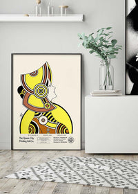 Queen City Printing Inks Vintage Poster - Yellow & Brown Lady Print