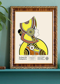 Queen City Printing Inks Vintage Poster - Yellow & Brown Lady Print