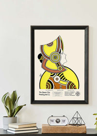 Queen City Printing Inks Vintage Poster - Yellow & Brown Lady Print