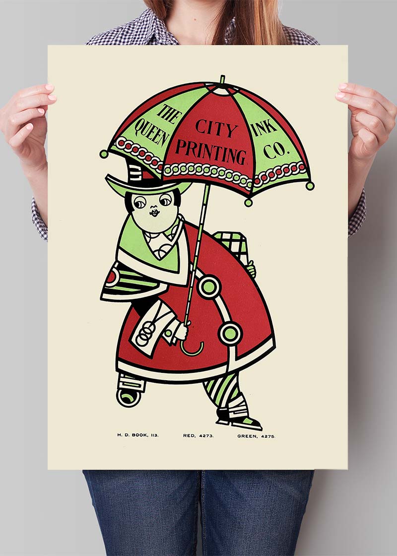 Queen City Printing Inks Vintage Poster - Umbrella Print