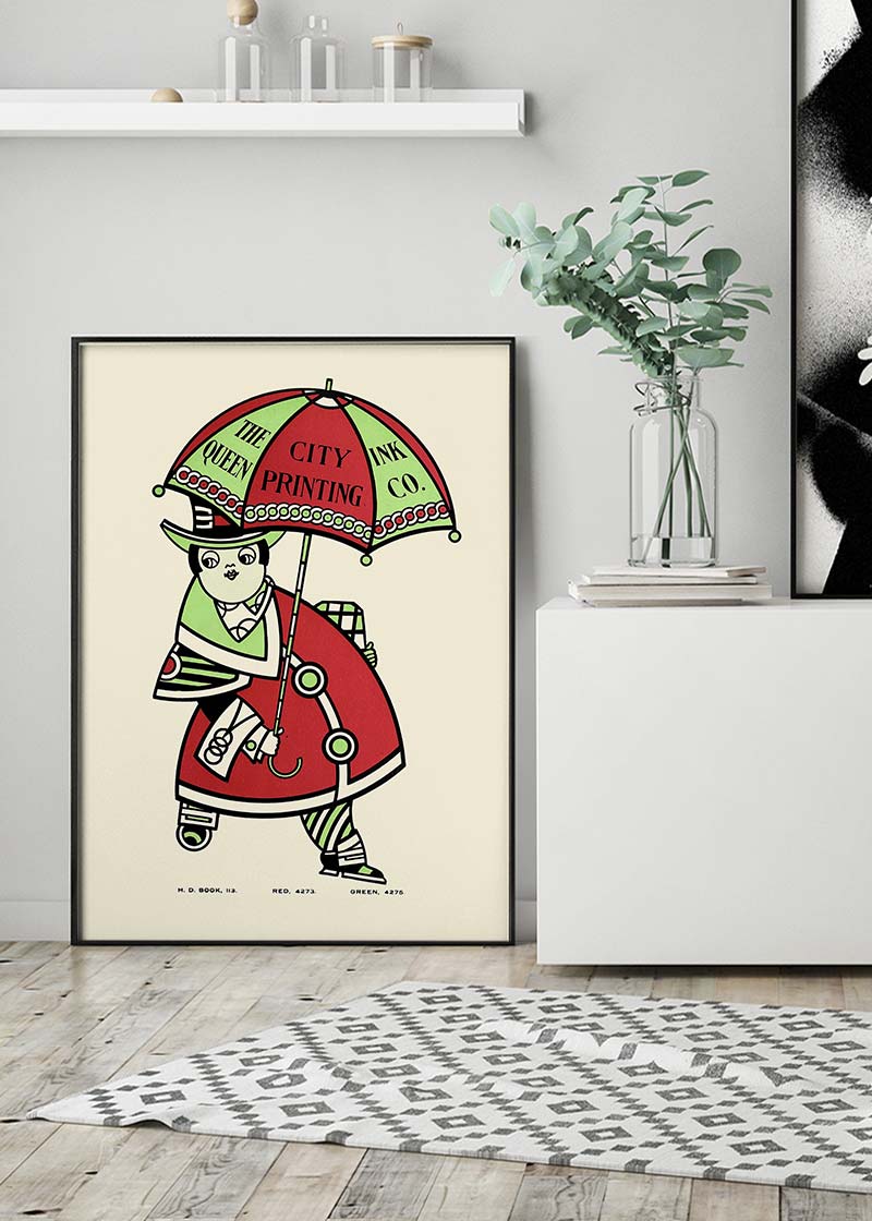Queen City Printing Inks Vintage Poster - Umbrella Print