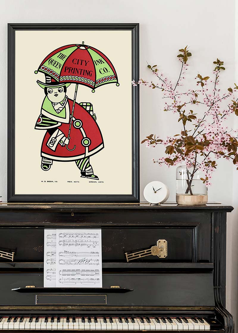 Queen City Printing Inks Vintage Poster - Umbrella Print