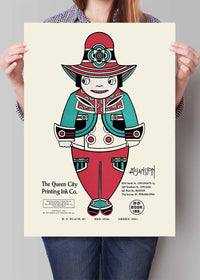 Queen City Printing Inks Vintage Poster - Red & Green Man Print