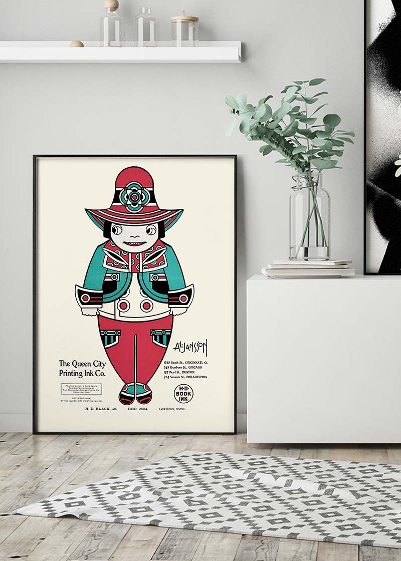 Queen City Printing Inks Vintage Poster - Red & Green Man Print