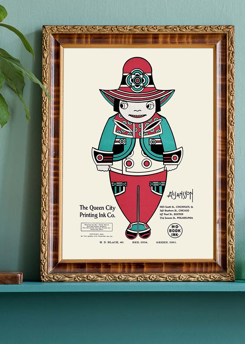 Queen City Printing Inks Vintage Poster - Red & Green Man Print