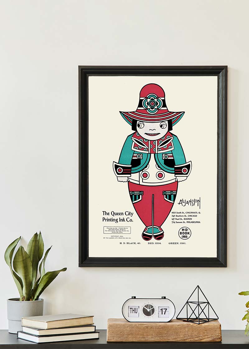 Queen City Printing Inks Vintage Poster - Red & Green Man Print