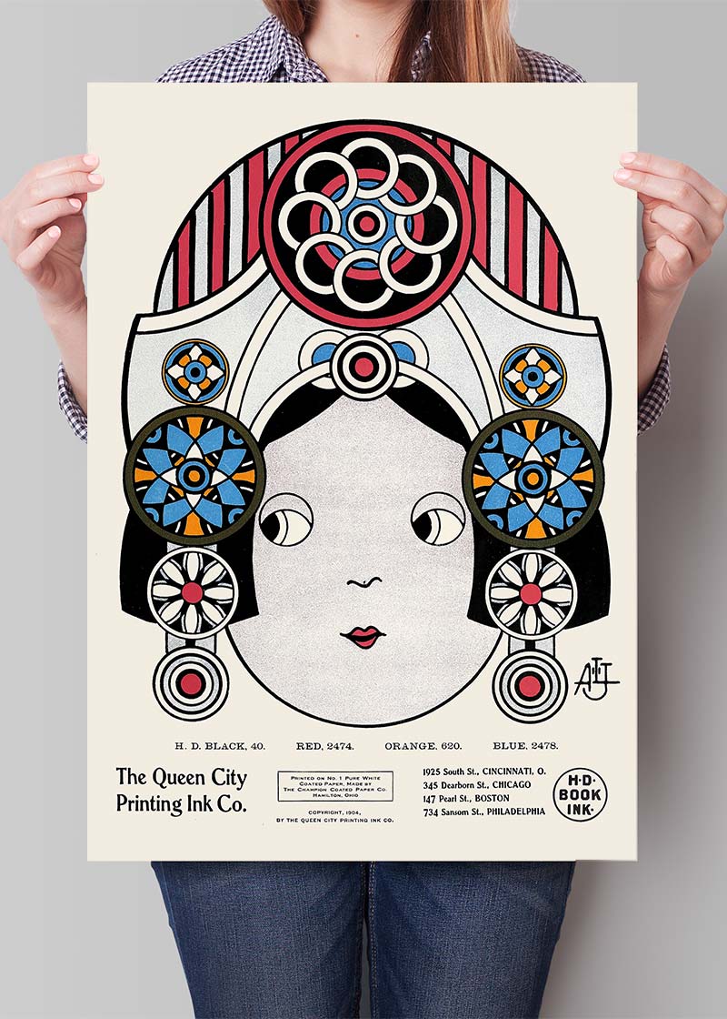 Queen City Printing Inks Vintage Poster - Large Head Print