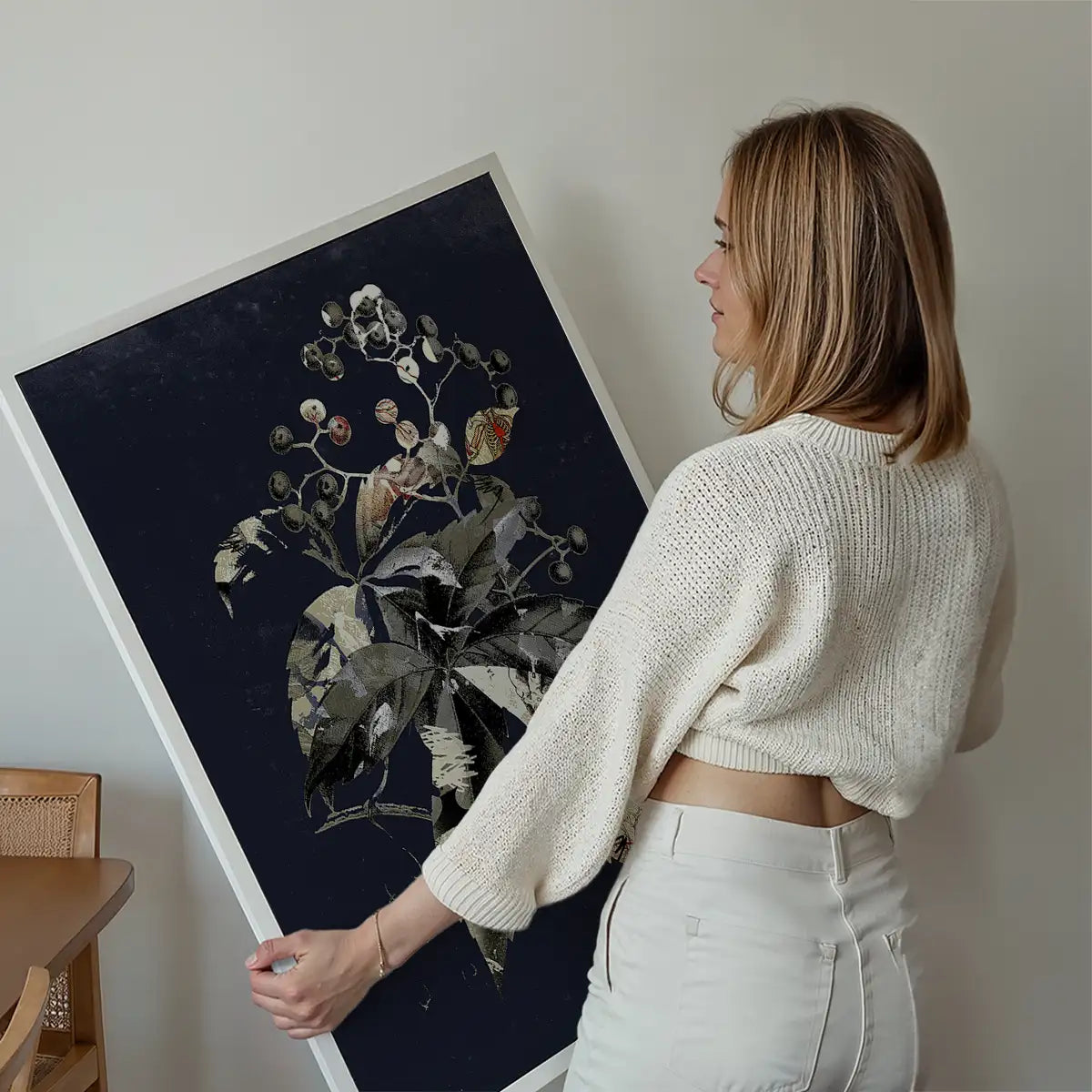 Botanical Leaves Navy Print
