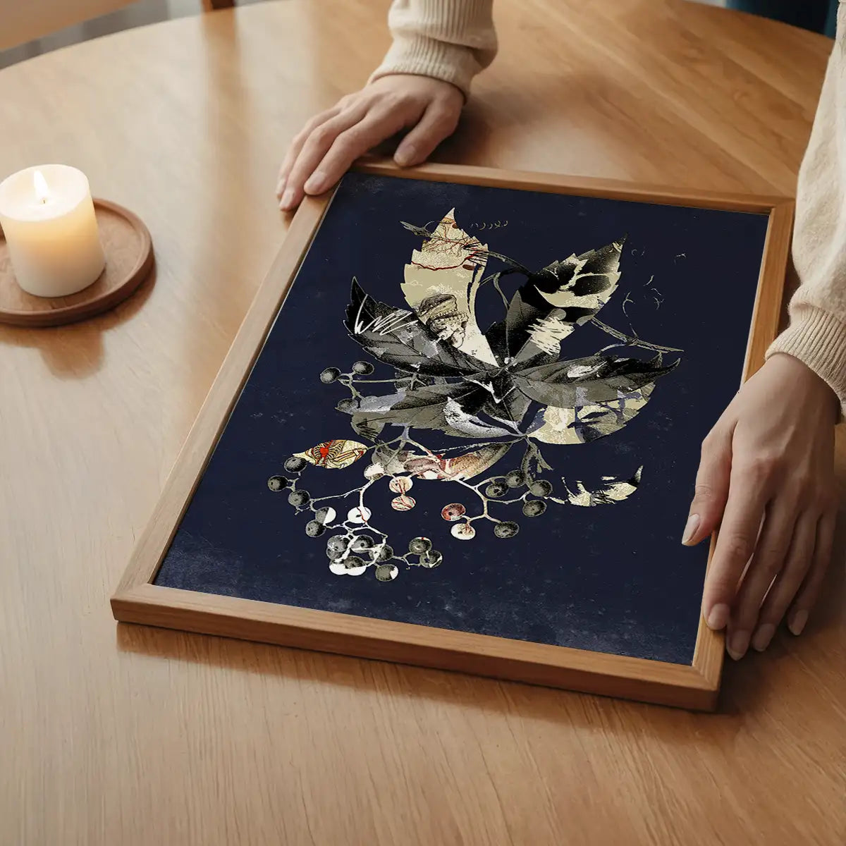 Botanical Leaves Navy Print