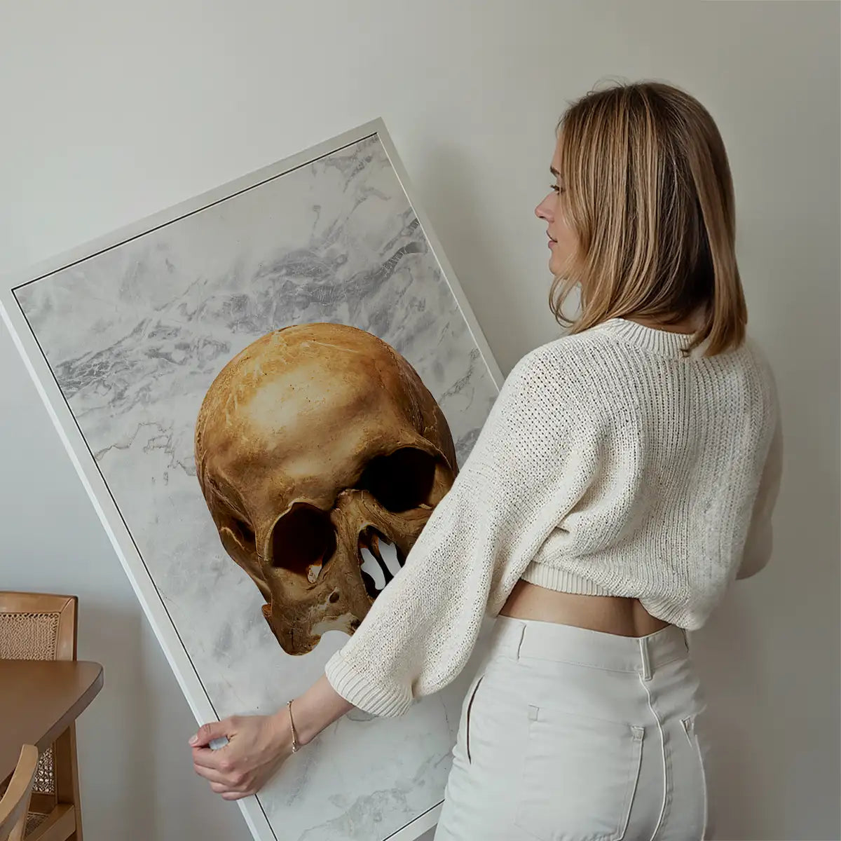 Gold Skull Marble Print White