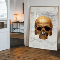 Gold Skull Marble Print White