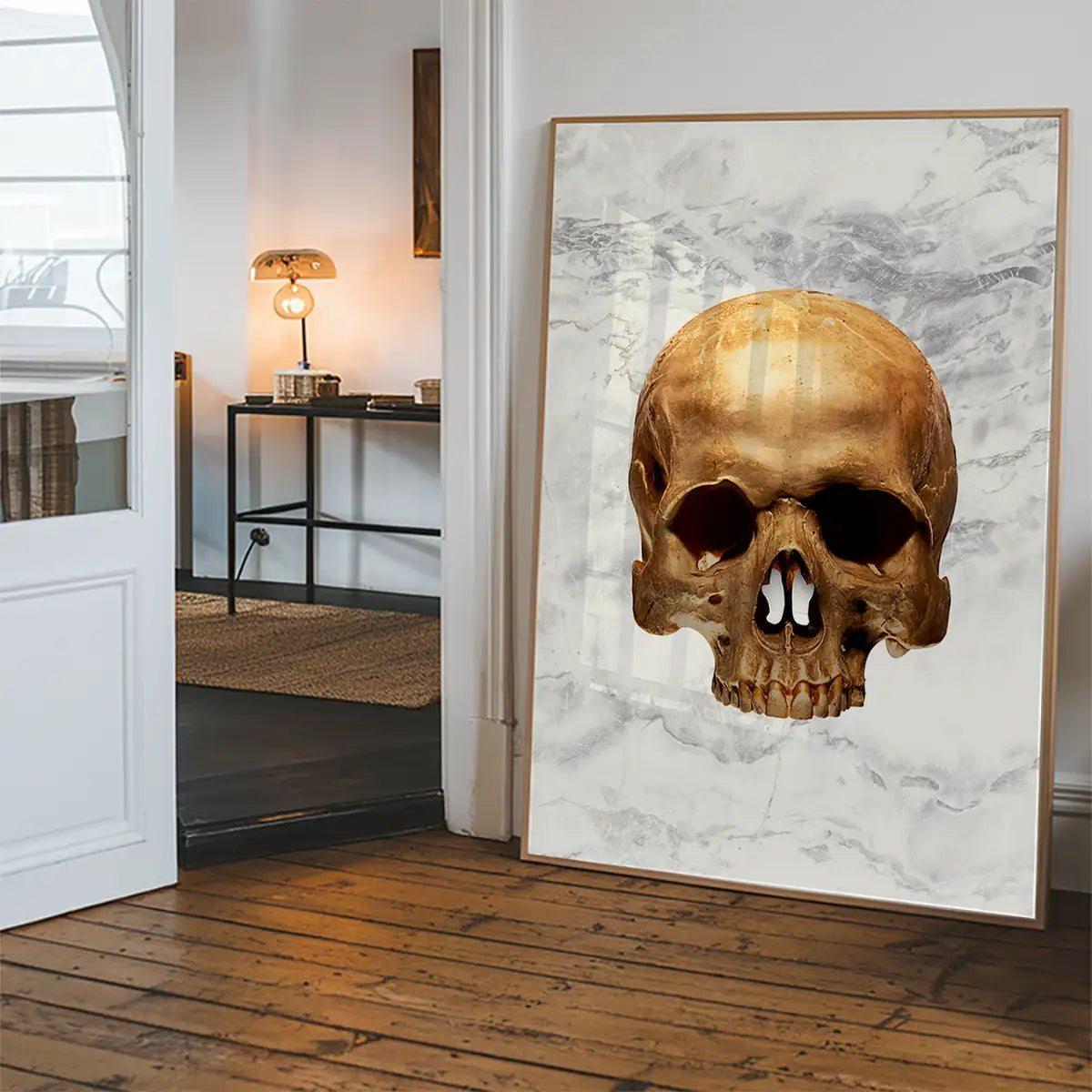 Gold Skull Marble Print White