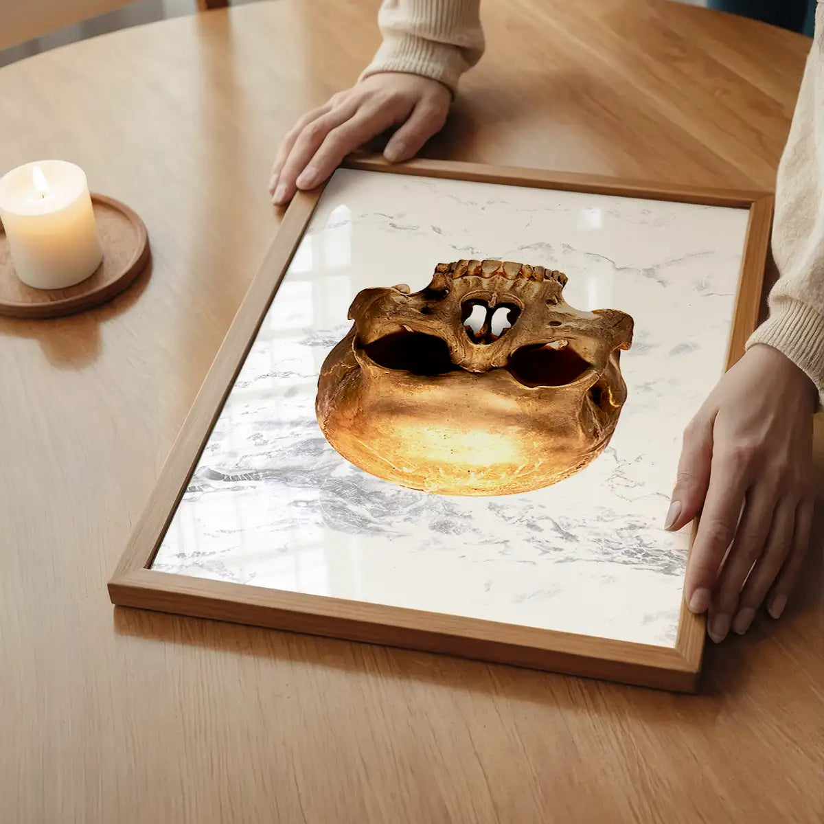 Gold Skull Marble Print White