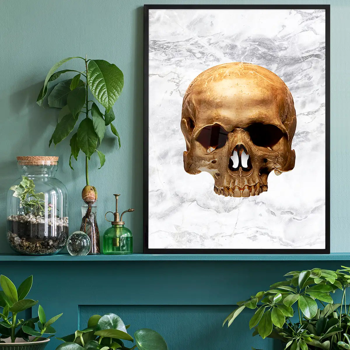 Gold Skull Marble Print White