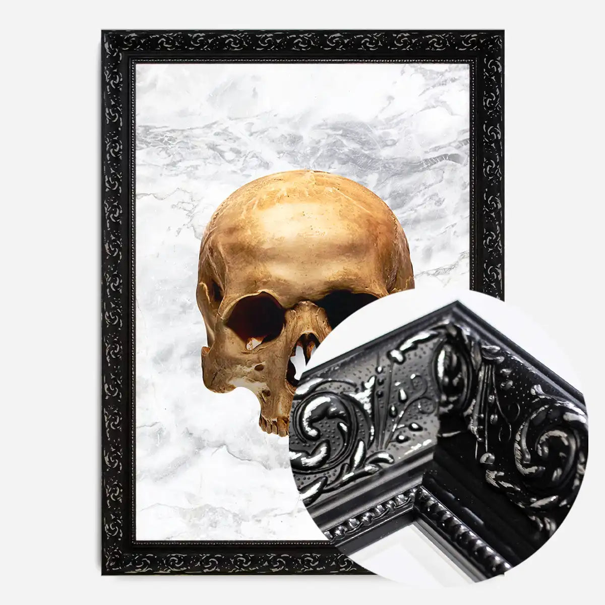 Gold Skull Marble Print White