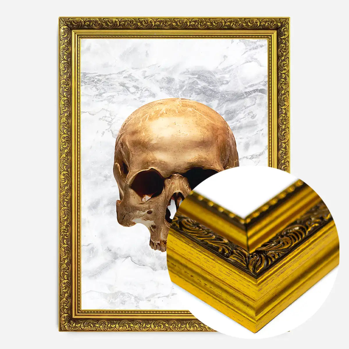 Gold Skull Marble Print White