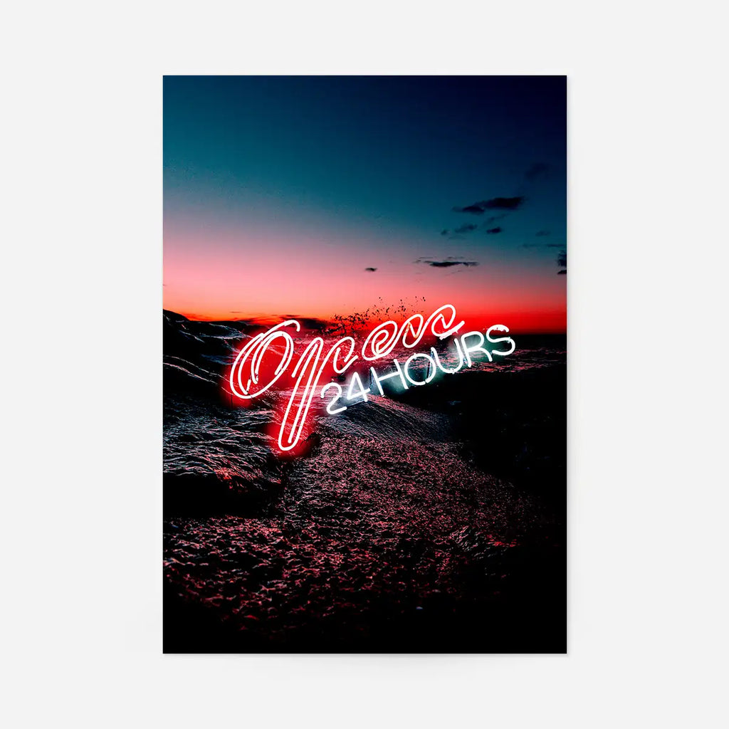 Open 24 Hours Ocean Neon Print