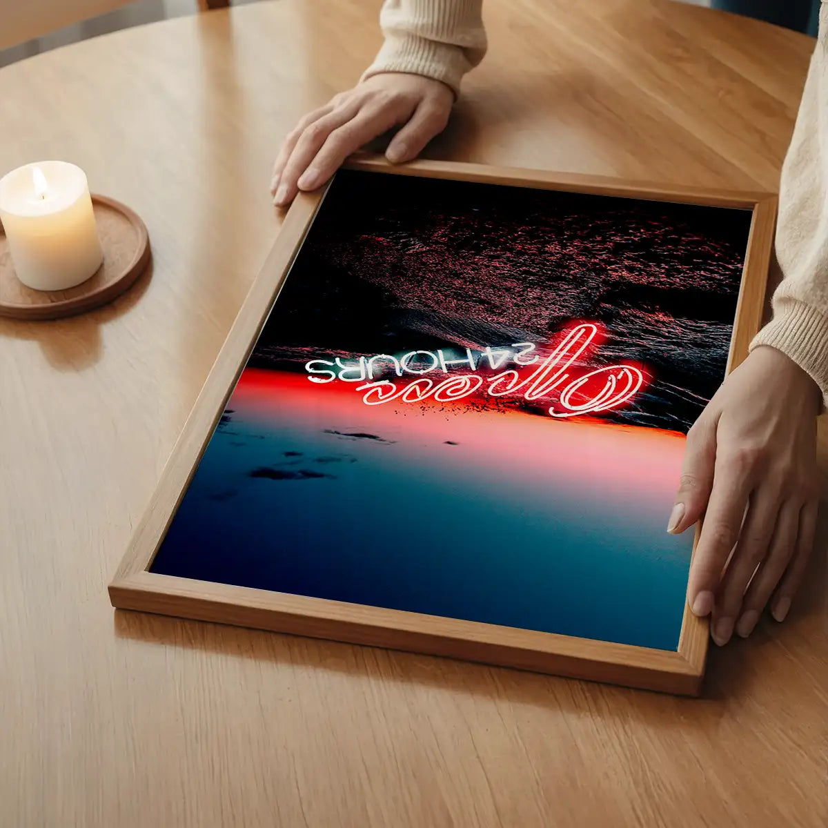 Open 24 Hours Ocean Neon Print